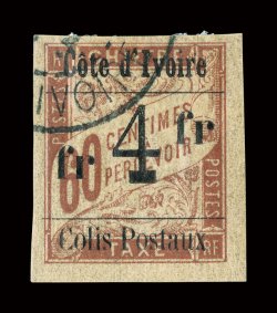 Q23, 1903 4Fr on 60c Brown on buff, with type l Colis Postaux overprint, used, with crisp c.d.s., large margins, strong color, very fine 2000 Behr certificate (Yvert 11b
Ç1,000).