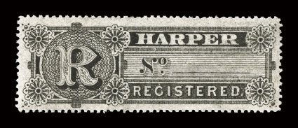 F3, 1893 (10c) Harper registration stamp, well centered, strong impression, full o.g., very fine a highly desirable example of a stamp that rarely comes up for
auction.