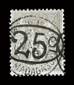 25, 1896 25c Surcharge on 3c Gray on grayish, used, light c.d.s. postmark, fresh and fine quite scarce signed A. Brun and accompanied by a 1999 J.F. Brun certificate (Yvert 25
Ç1,300).