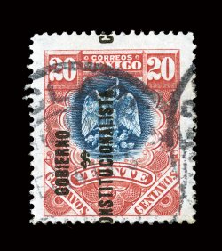 422, 1914 20c Rose and dark blue, with GobiernoConstitucionalista overprint, used, strong colors, c.d.s. postmarks, very fine a rather elusive stamp 1993 Mepsi
certificate.