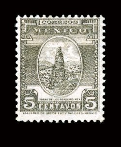 733B, 1937 5c Olive brown, lines and Secretaria de Hacienda Mexico watermark, deep rich color, o.g., small h.r., a fine example of this very scarce watermark
variety.