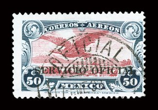 CO18, 1932 50c Dark blue and claret air post official, fresh colors, neat c.d.s. postmark, fine only 100 were printed signed Ruidiaz.