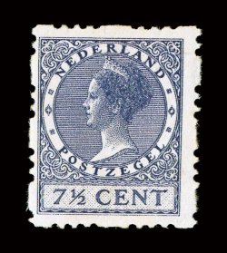 174c, 1927 7 12c Dark violet, syncopated type D perforations, quite fresh, o.g., h.r., fine a rare stamp that is not only the key to the syncopated perfs., but also one of the
most challenging stamps in all of Netherlands 1991 PF certificate