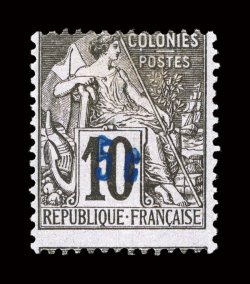 3, 1889 5c Small surcharge on 10c Black on lavender, unused, fresh color, fine a very scarce stamp signed J.F. Brun and accompanied by a 2000 Behr certificate ex-Gibralter
(Yvert 3 Ç3,800).