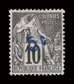 5, 1889 5c Large surcharge on 10c Black on lavender, an extraordinarily choice quality example of this rarity, being remarkably well centered, marvelously bright and fresh,
o.g., h.r., choice very fine signed Calves and accompanied by a 1998