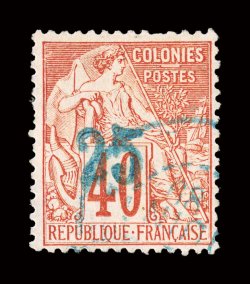 9, 1889 25 Surcharge on 40c Red on straw, used, bright fresh color, light blue c.d.s. postmark, fine signed Bernichon (Yvert 6 Ç800).