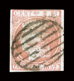 14, 1852 2R Pale red, used, margins ranging from large to barely touching the design at top left, fine impression, grid in oval cancel, nearly very fine for this rare stamp
1982 Comex certificate (Michel 14 Ç5,000).