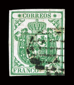 31, 1854 2c Green on thick bluish paper, used, four ample to mostly large margins, strong bright color, faint trace of a horizontal crease, otherwise a very fine example of
this scarce stamp signed H. Bloch and accompanied by a 2001 PF certific