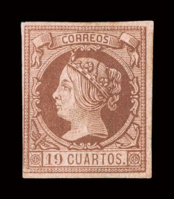 52, 1861 19c Brown on buff, margins all around that are mostly large, close at bottom left, rich color and a well incised impression, part original gum, very fine signed
Calves and accompanied by a 1987 Renon certificate (Michel 46 Ç2,500).