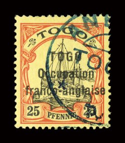 168, 1915 25pf Orange and black on yellow, second setting, nicely centered, exceedingly bright and fresh, neatly struck blue c.d.s., very fine an especially handsome example
of this extraordinarily rare stamp, with only 39 examples ever print