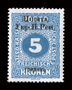 103, 1919 5Hr on 5K Ultramarine, outstanding centering, exceedingly bright and fresh, o.g., lightly hinged, very fine only 60 printed signed Landre, Kohler and others (Michel
91 Ç2,000).