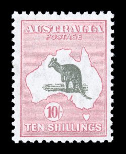 S.G. 136, 1932 10- Grey and pink, brilliant post office fresh mint example, rich colors, attractively centered, o.g., n.h., very fine especially scarce in this never hinged
state of preservation (Scott 127 $1,750.00).