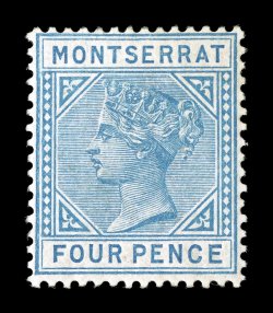 S.G. 11, 1884 4p Blue, a rare mint example of a stamp often missing in even the most advanced collections, possessing especially fresh and rich color, actually better centered
than most, large part o.g., nearly very fine ex-Gibralter (Scott