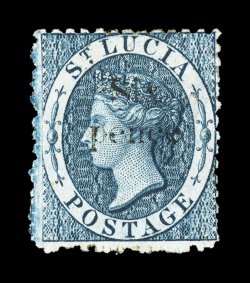 S.G. 10, 1863 Six pence on (4p) blue, an attractive mint example of this very scarce stamp, which was prepared for use, but never issued, rather well centered for the issue,
bright color, o.g., very fine for this 1983 Brandon certificate e