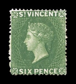 S.G. 2, 1861 6p Deep yellow green, intermediate perf. 14 to 16, an outstanding unused example of this important rarity, possessing deep luxuriant color and about as perfect
centering as is possible on this issue, intact perforations, extremely f