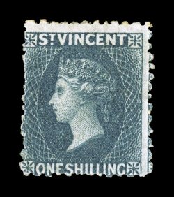 S.G. 8, 1866 1- Slate grey, perforated 11 to 12 12, rich luxuriant color, typical centering for these difficult early issues, o.g., fine a very scarce stamp that is missing in
most collections 1977 Brandon and RPS certificates ex-Gibralte