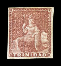 S.G. 12, 1857 (1p) Rose red on white paper, ample to mostly large margins, rich color, part o.g., h.r., a very fine example of this rare stamp signed H. Bloch and accompanied
by his 1983 Friedl certificate (Scott 6 $3,250.00).