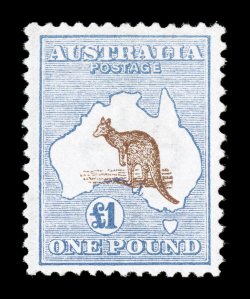 S.G. 15, 1913 £1 Brown and ultramarine, nicely centered mint example, strong rich colors, o.g., relatively lightly hinged, very fine (Scott 14 $3,250.00).