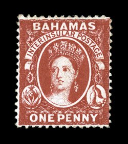 S.G. 34, 1877 1p Scarlet, aniline ink, perf. 14, an especially attractive unused example of this elusive stamp, featuring exceptional centering and unusually deep luxuriant
color, very fine signed W.H.C(olson). and H. Bloch ex-Gibralter