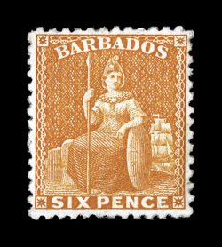 S.G. 70, 1875 6p Chrome yellow, perf. 12 12, wmk. crown and CC, exceedingly well centered, deep vibrant color, o.g., very fine an unusually select example signed H. Bloch
ex-Gibralter (Scott 48 $750.00).