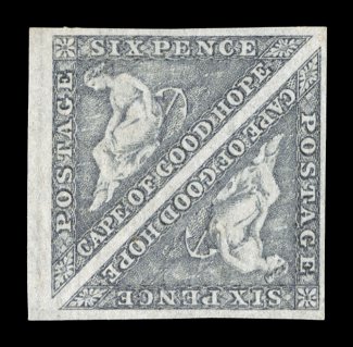 S.G. 7c, 1862 6p Slate lilac on blued paper, a magnificent quality mint pair, with large to huge margins all around, including one side with a partial sheet margin, gorgeous
rich color and impression on marvelously bright paper, full o.g., light