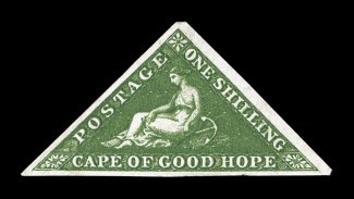 S.G. 8, 1858 1- Bright yellow green on white paper, select unused example, possessing intense color and impression, as well as having large margins all around, very fine and
handsome 1993 BPA certificate ex-Bonaventure, Indhusophon (Sco