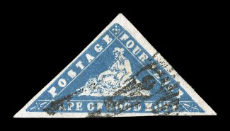 S.G. 14c, 1861 4p Deep bright blue Wood Block, highly select used example, large to very large margins all around, sumptuously rich color and impression on bright paper, neatly
cancelled, extremely fine a highly desirable and lovely used gem