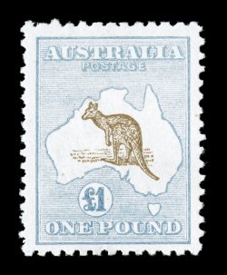 S.G. 44, 1916 £1 Chocolate and dull blue, well centered, fresh colors, o.g., lightly hinged, very fine (Scott 56a $2,900.00).