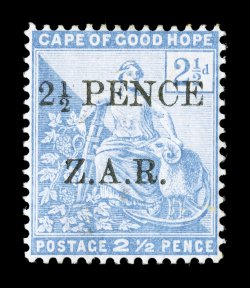 S.G. 4, 1899 2 12 PenceZ.A.R. Vryburg surcharge on 2 12p Ultramarine, nicely centered, rich color, o.g., very fine and quite scarce signed Champion and H. Bloch, as well as
being accompanied by a 1983 Friedl certificate (Scott N4 $2,000.