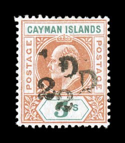 S.G. 18b, 1907 12D on 5- Salmon and green, double surcharge, an exceptional example of this rare surcharge error, showing two very distinctive and well displaced surcharge
impressions (several of the known examples have the double surcharges