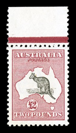 S.G. 45a, 1921 £2 Grey and crimson, handsome top sheet-margin mint example of this scarcer shade, rich luxuriant colors, excellent centering and overall freshness, o.g., very
lightly hinged, extremely fine ex-Samos (Scott 58 var. $5,000