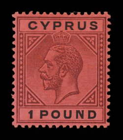 S.G. 101, 1921 £1 Purple and black on red, exceptionally well centered, rich colors and quite fresh, o.g., minor h.r., a very fine and choice example of this high value signed
H. Bloch and accompanied by a 1970 PF certificate ex-Gibralter