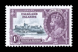 S.G. 142a, 1935 1- Silver Jubilee, extra flagstaff variety, a post office fresh mint example of this, the most valuable and popular of all the Silver Jubilee constant plate
varieties, o.g., n.h., very fine approximately 94 examples of this c