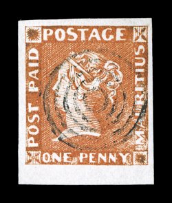 S.G. 3, 1848 1p Orange vermilion, Earliest Impression, position 10, a gem used example that features numerous outstanding physical attributes, including four large to huge
margins (probably a sheet margin at bottom), gorgeous vibrant color and a