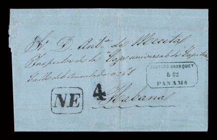 1848-1861 Pre-Adhesive period international mail routes, a desirable and rather substantial collection of 36 folded letters and entires originating from Costa Rica and sent to
international destinations, including Cuba, England, France, Germany (