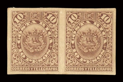 35P-44P, 1892 1c-10P Coat of Arms, plate proofs on stamp paper, horizontal pairs of each, large margins, full original gum, about half the values with light toning mostly
confined to the reverse, very fine and rare ex-Hind, Bonilla-Lara.