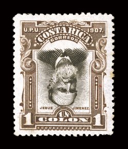 67 var., 1907 1Col Brown and black, Center Inverted, deeply rich colors, well centered, o.g., faint toned perf. at right, very fine only three to five copies of this invert are
known.