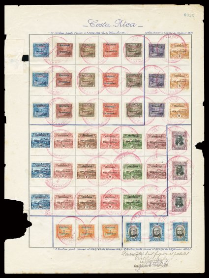 1911 Issues specimen stamps from the Madagascar Post, eleven pages from the Madagascar Post archives, with about 125 stamps including postage dues and officials, plus 35 pieces
of postal stationery affixed and tied by special red c.d.s. and each