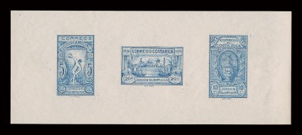 B2P-4P, 1924 5c-20c Olympic Games semi-postals, composite trial color proofs in the eight different colors, with all three values on each proof measuring 161x65mm, bright and
fresh throughout, very fine an exceedingly rare set of proofs that wo