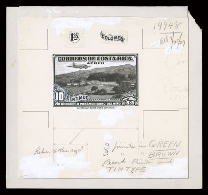 C46P-54P, 1940 10c-10Col Health Day air post, production file, with enlarged photographic and handpainted model for 10c with alternative 1.35Col value tablet adjacent, set of
large die proofs initialed and approved, a 2c stamp size bromide model