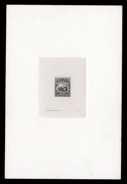 1TC-4TC, 12r-1P First Issue, large die trial color proofs in black, an extraordinarily handsome and rare matching set of large proofs in black on India of each value, mounted
separately on large cards measuring approximately 146x215mm, the desi