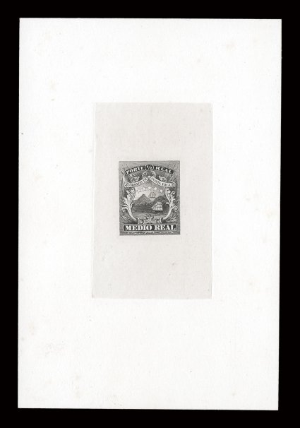 1TC, 2TC, 4TC, 1863 First Issue large die trial color proofs of final accepted designs, each on India mounted on sunken small cards measuring approximately 90x13mm, the 2r and
1P with American Bank Note Company imprints and die numbers (330 an