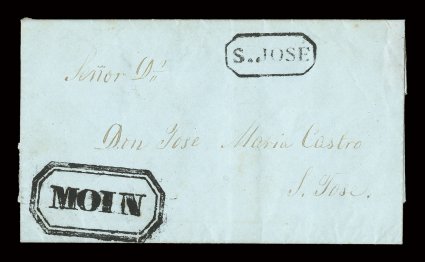 1797-1864 Colonial, State and Republic of Costa Rica pre-stamp postal history massive collection of over 600 items, the vast majority being folded letters or entires, although
about 10% - 20% of the items are either cover fronts or documents, thi