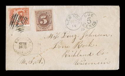 2, 1863 2r Scarlet, single centered a bit to right, tied by most unusual fancy geometric cancel (ESP-Can1) to cover addressed to Lone Rock, Wisconsin, matching EsparzaSetie
2679Costa Rica double circle postmark below, cover was most likely