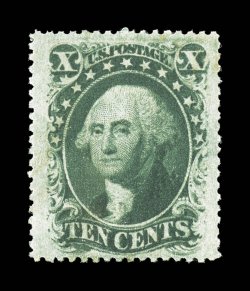 35, 10c Green, Ty. V, wonderfully well centered amid extravagantly large margins, deep sage green color, full clean o.g., lightly hinged, extremely fine 2001 PF
certificate.