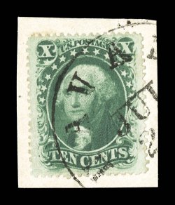 35, 10c Green, Ty. V, huge perfectly balanced margins all around, deep luxuriant color, neatly tied to piece by a black town c.d.s., an extremely fine large-margined gem 1989
PF certificate ex-Hinrichs.
