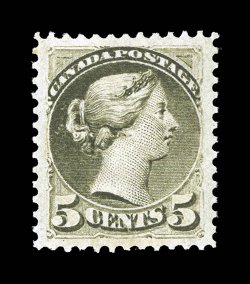 38, 1876 5c Olive green, a phenomenally choice mint example, being exceedingly well centered within extravagantly large margins, fresh color, pristine o.g., never hinged,
extremely fine actually a very rare stamp in this premium never hinged co