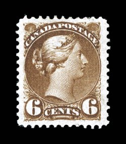 39, 1872 6c Yellow brown, lovely rich color and a crisp clean impression, well centered within extra-wide margins, large part o.g., very fine (Unitrade
C$900.00).