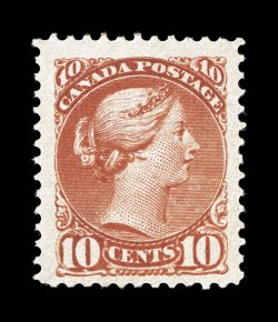 45, 1897 10c Brown red, well centered within exceptionally large margins, rich bright color, o.g., tiny internal gum wrinkle, very fine (Unitrade C$900.00).