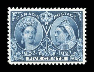 54, 1897 5c Jubilee, wonderfully fresh, deep rich color and a crisp impression, well centered, o.g., n.h., extremely fine (Unitrade C$270.00).